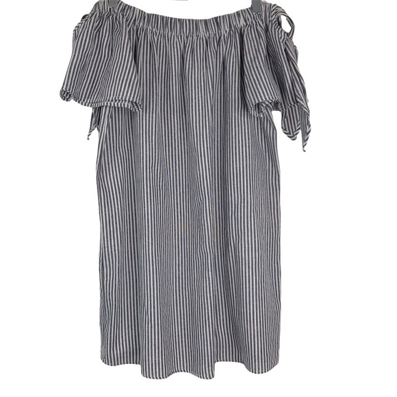 She & Sky Striped On Off Shoulder Cold Shoulder Tie Mini Dress SIZE LARGE - Picture 6 of 10